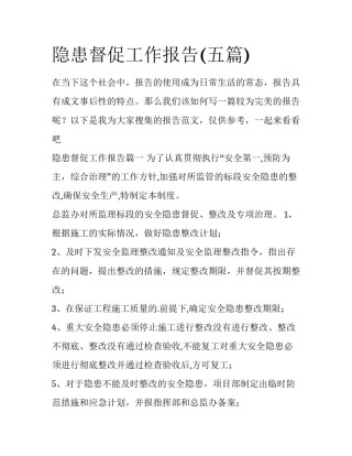 隐患督促工作报告(五篇)