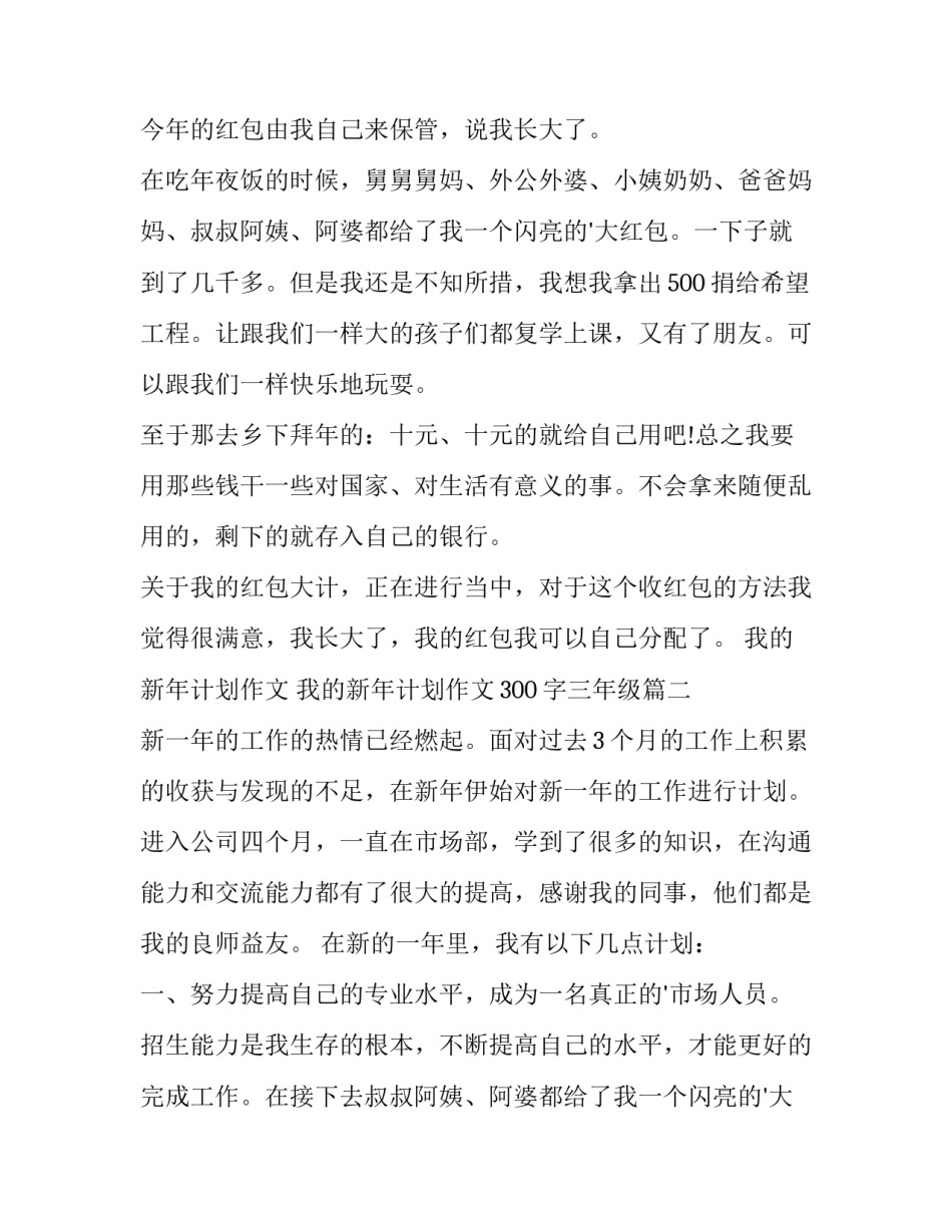 最新我的新年计划作文 我的新年计划作文300字三年级(八篇)_第2页