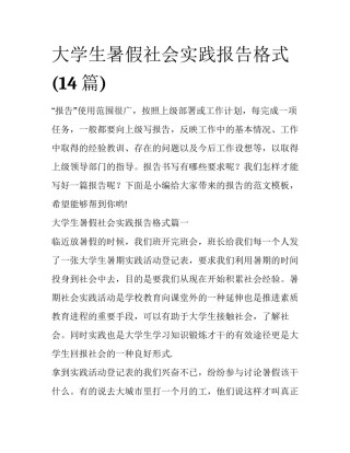 大学生暑假社会实践报告格式(14篇)