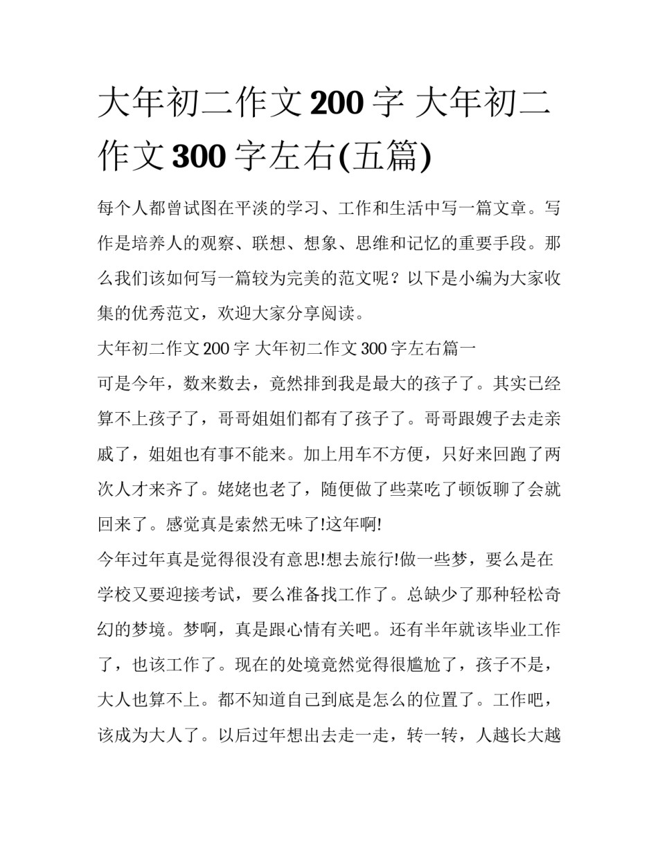 大年初二作文200字 大年初二作文300字左右(五篇)_第1页