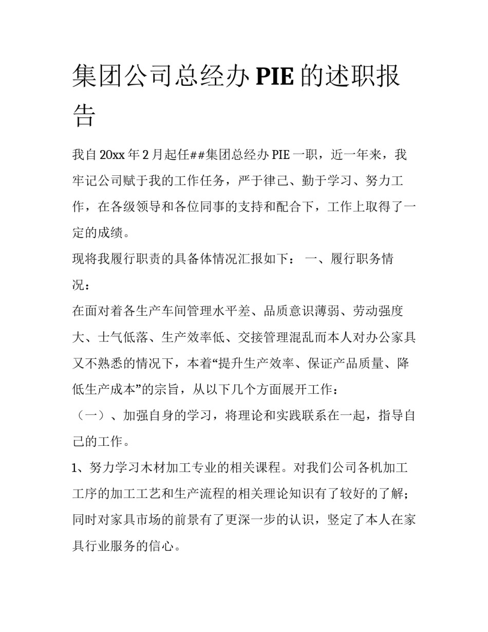 集团公司总经办PIE的述职报告_第1页