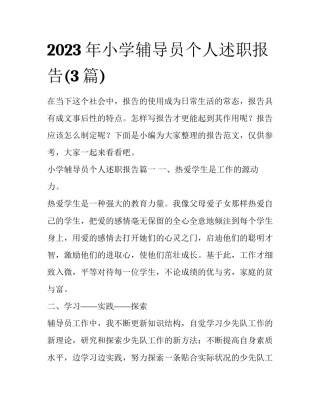 2023年小学辅导员个人述职报告(3篇)