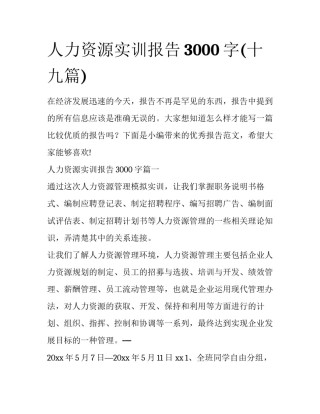 人力资源实训报告3000字(十九篇)