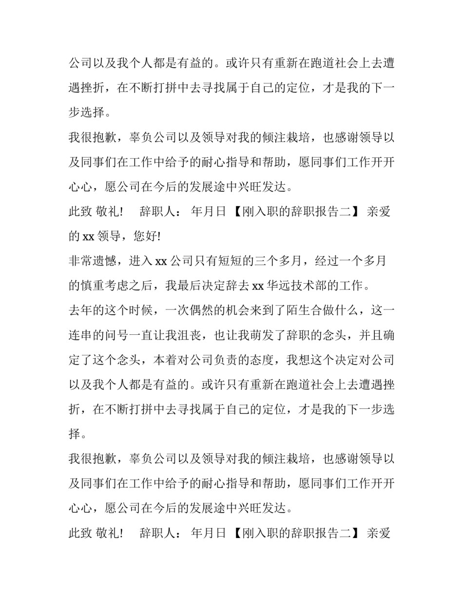 刚入职的辞职报告_第2页