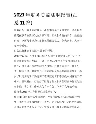 2023年财务总监述职报告(汇总11篇)