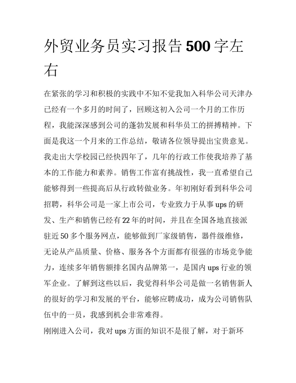 外贸业务员实习报告500字左右_第1页