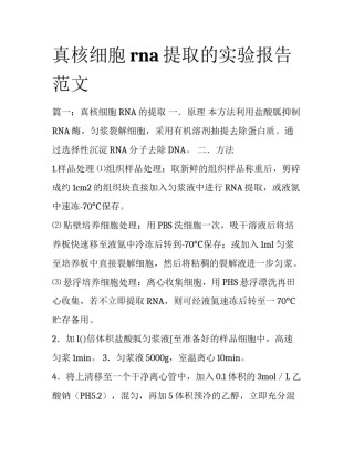 真核细胞rna提取的实验报告范文