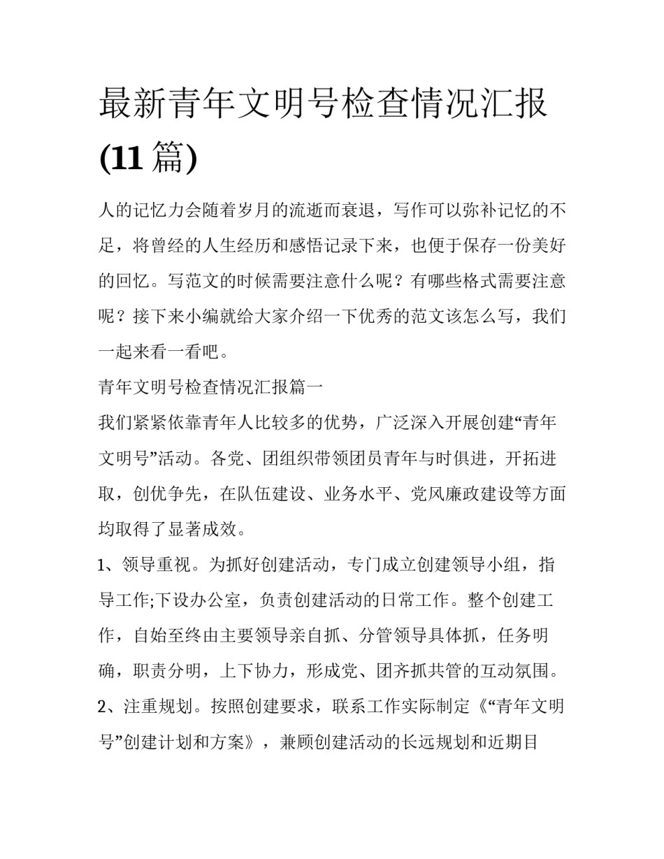 最新青年文明号检查情况汇报(11篇)_第1页