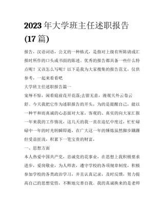 2023年大学班主任述职报告(17篇)