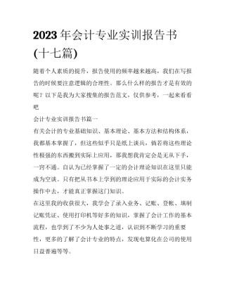 2023年会计专业实训报告书(十七篇)