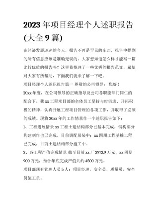 2023年项目经理个人述职报告(大全9篇)