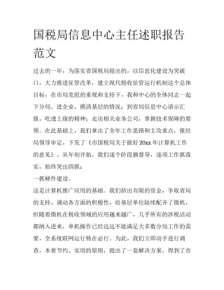 国税局信息中心主任述职报告范文