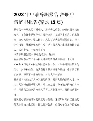2023年申请辞职报告 辞职申请辞职报告(精选12篇)