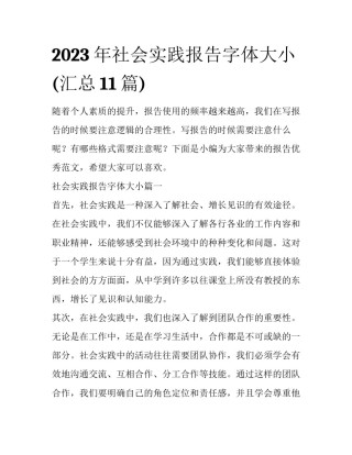 2023年社会实践报告字体大小(汇总11篇)