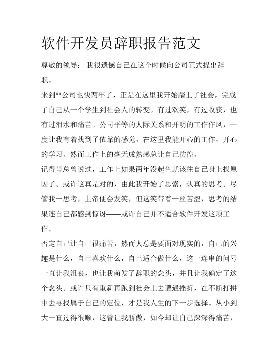 软件开发员辞职报告范文_第1页