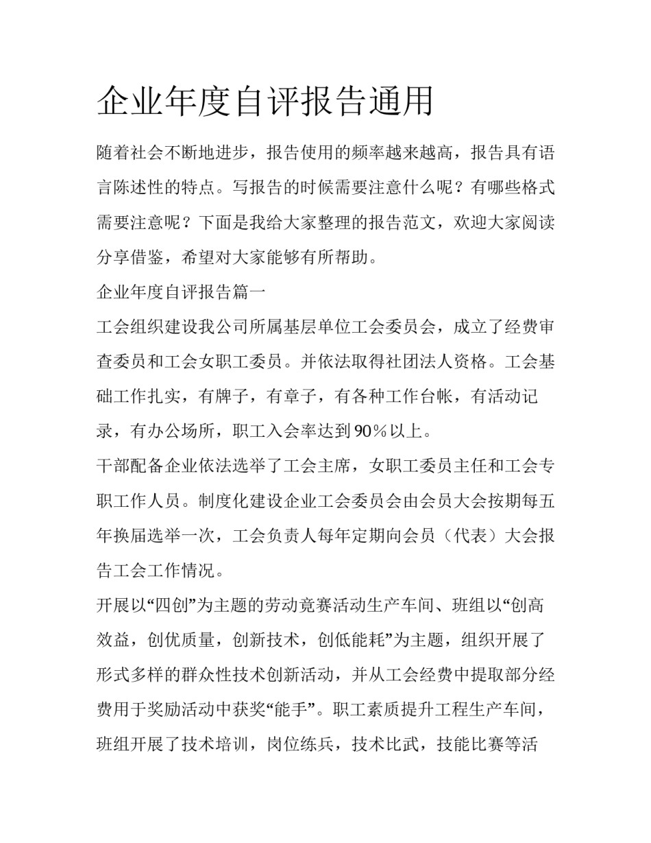 企业年度自评报告通用_第1页
