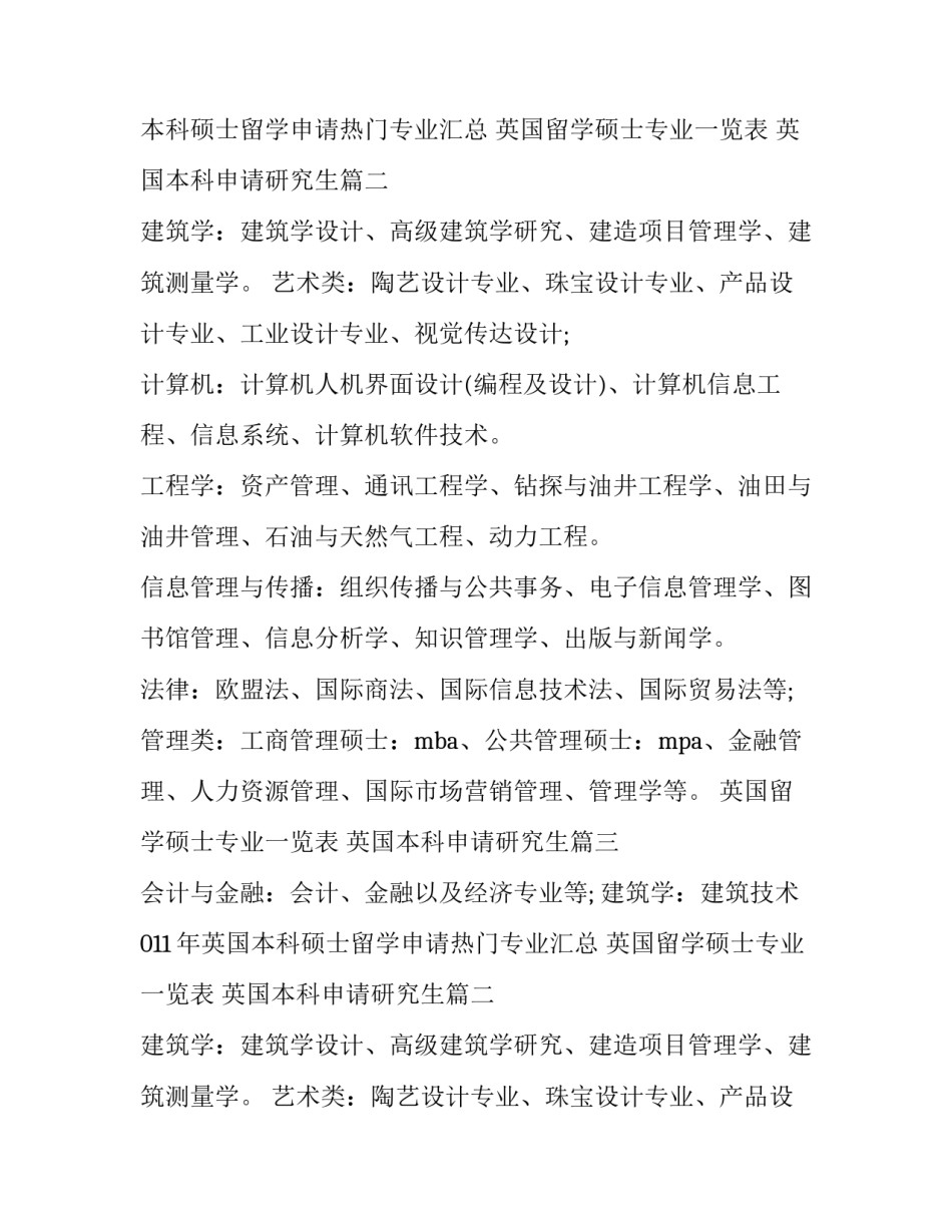 2023年英国留学硕士专业一览表 英国本科申请研究生(三篇)_第2页