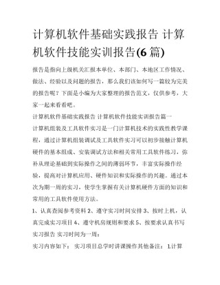 计算机软件基础实践报告 计算机软件技能实训报告(6篇)