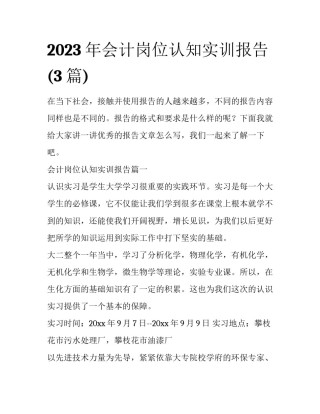 2023年会计岗位认知实训报告(3篇)