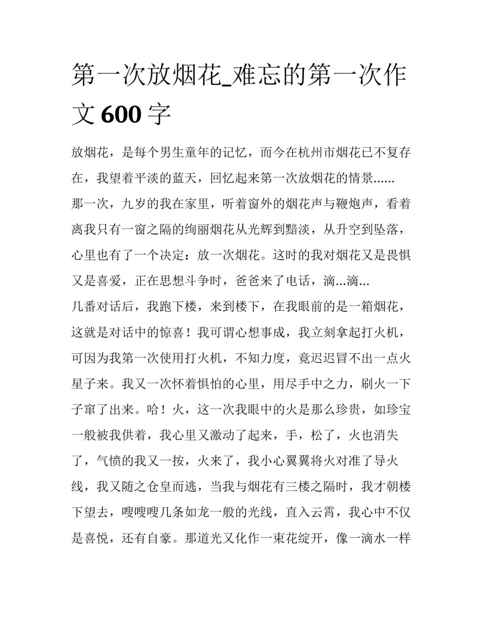 第一次放烟花_难忘的第一次作文600字_第1页