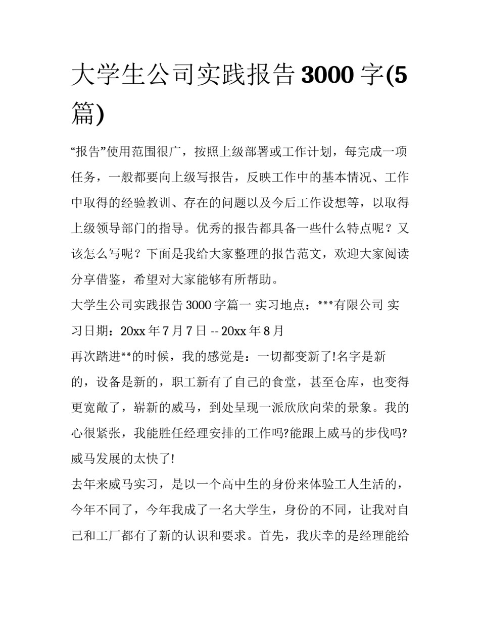 大学生公司实践报告3000字(5篇)_第1页