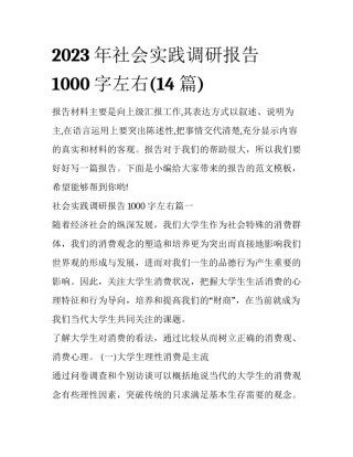 2023年社会实践调研报告1000字左右(14篇)