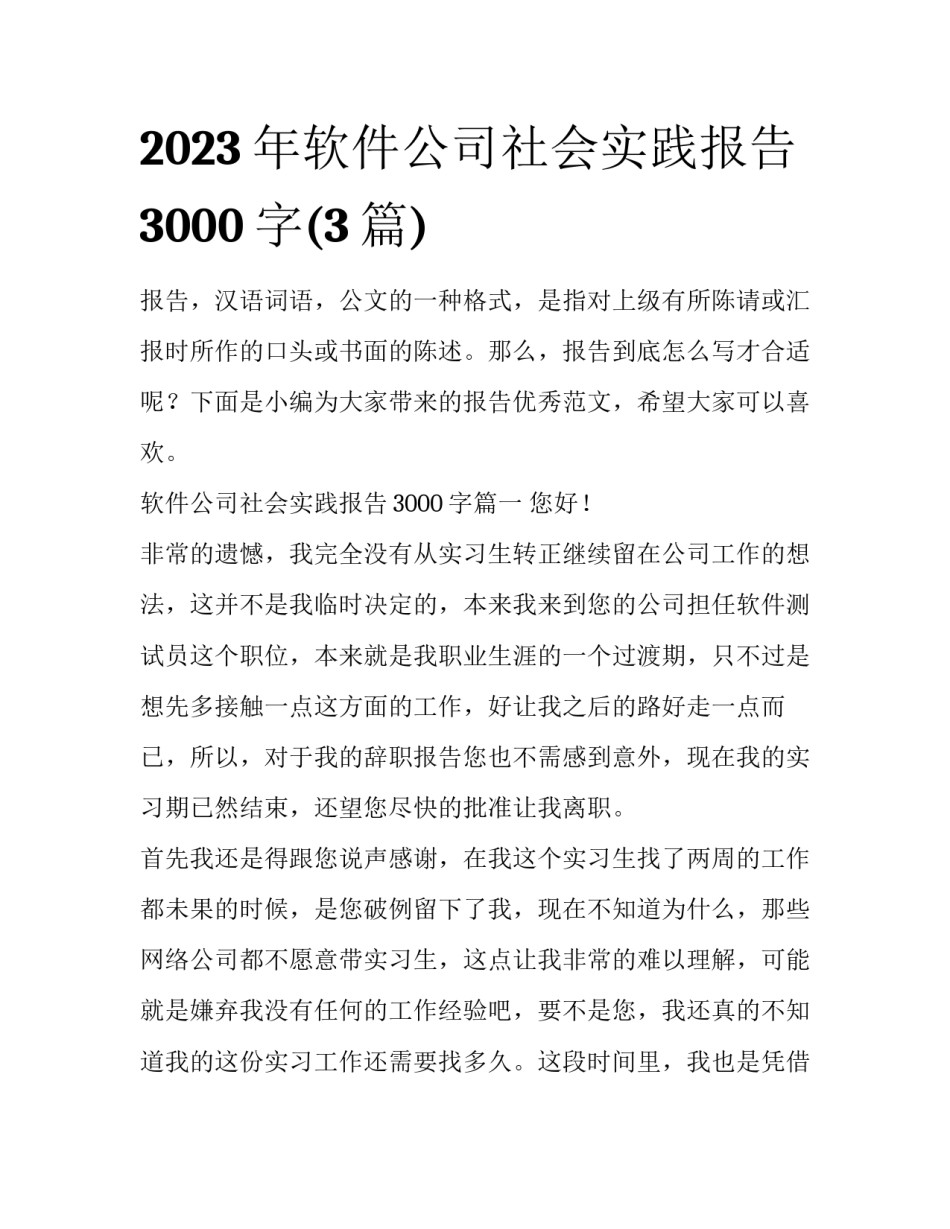 2023年软件公司社会实践报告3000字(3篇)_第1页