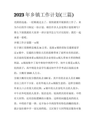 2023年乡镇工作计划(三篇)