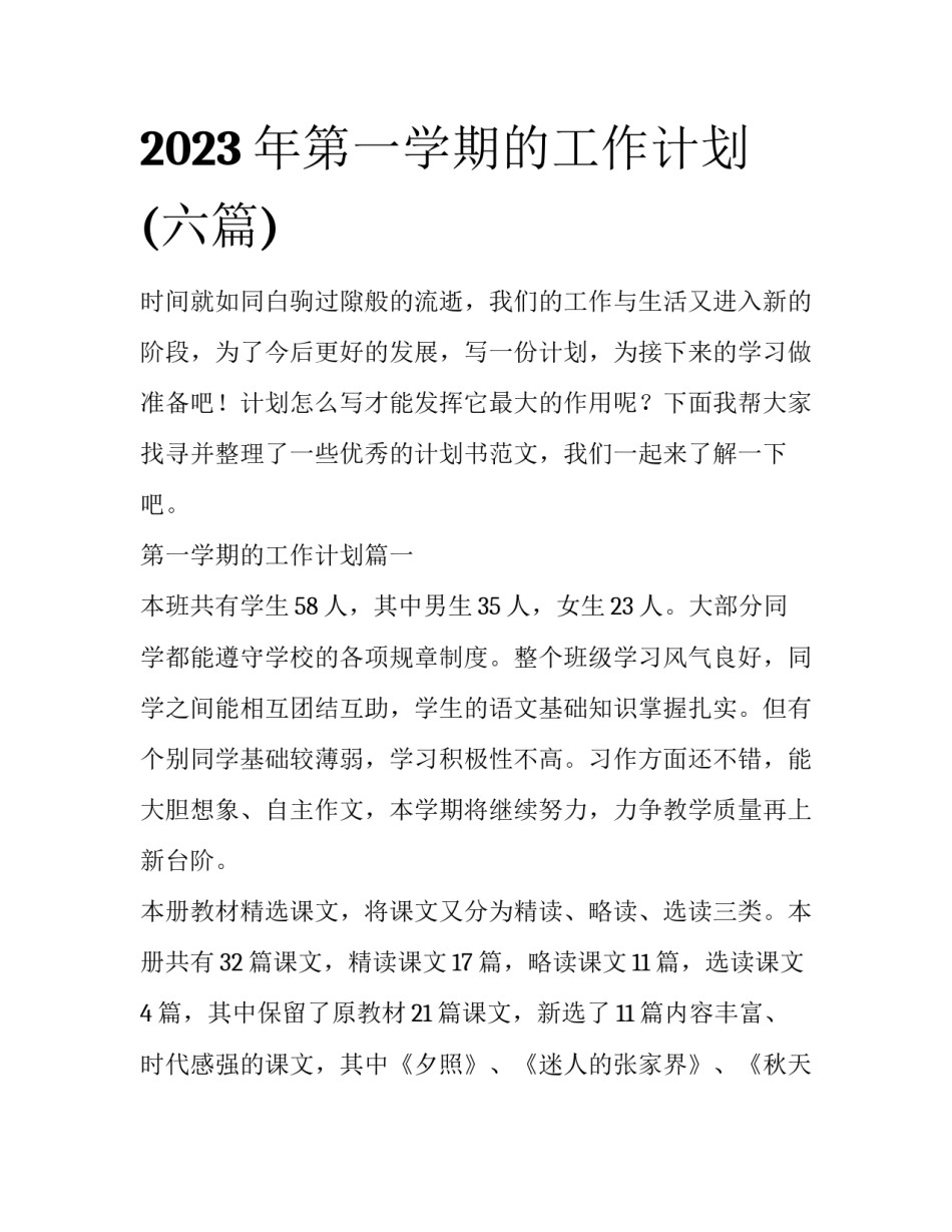 2023年第一学期的工作计划(六篇)_第1页