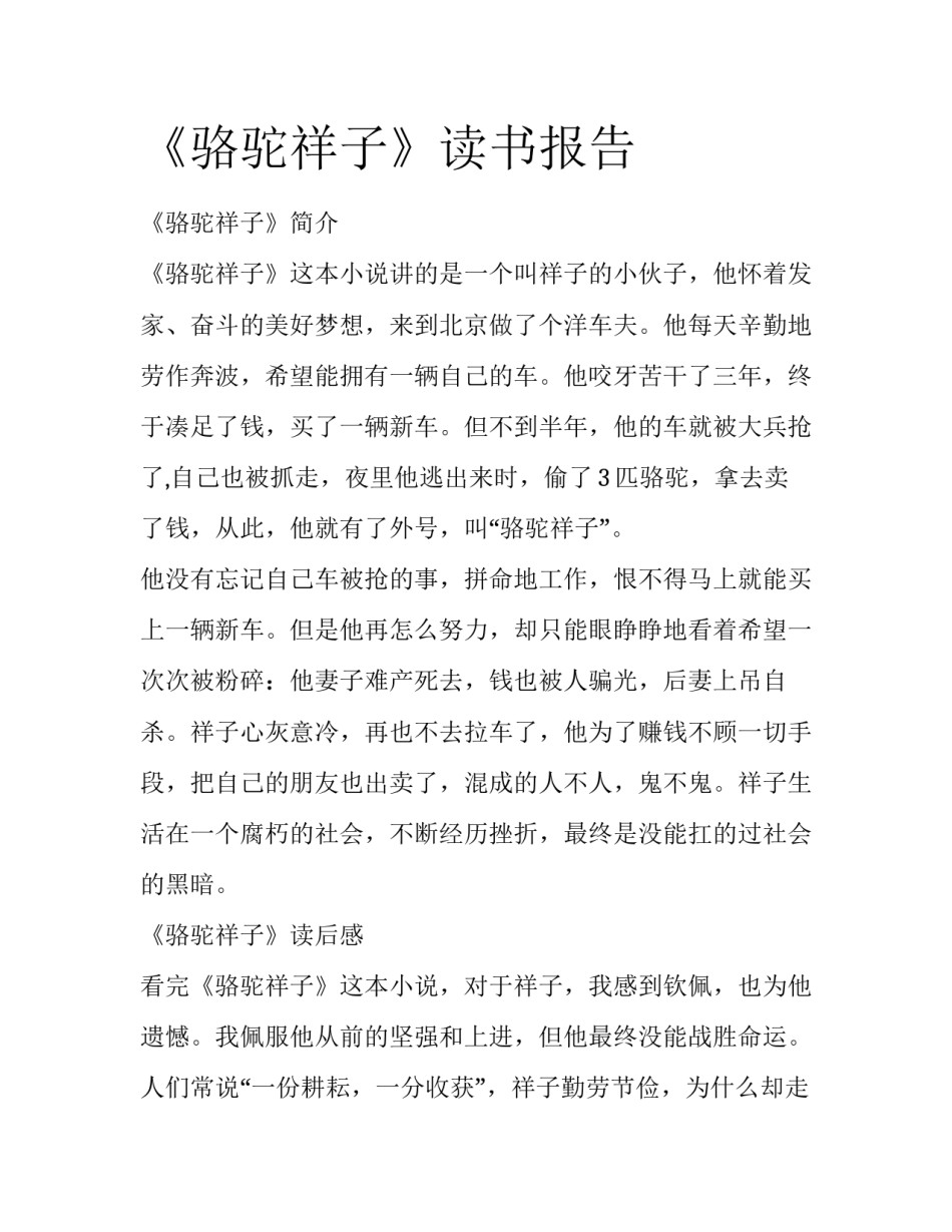 《骆驼祥子》读书报告_第1页