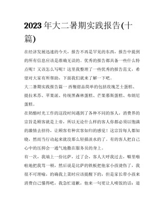 2023年大二暑期实践报告(十篇)
