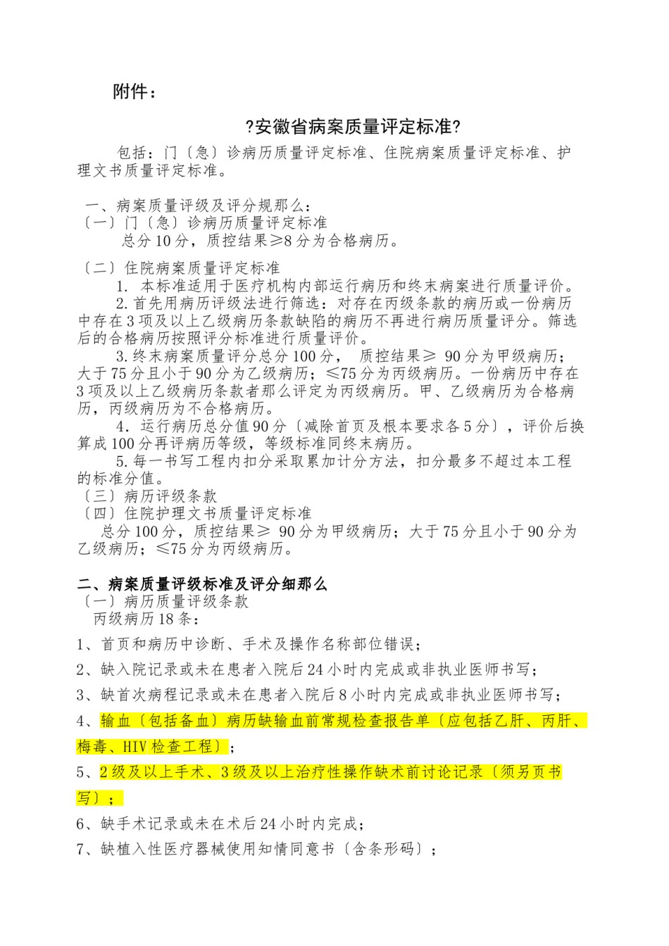 2022年医学专题—《安徽省病案质量评定标准》.doc_第1页