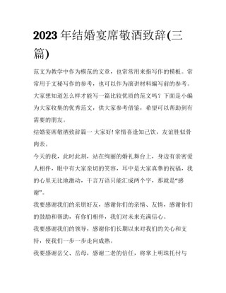 2023年结婚宴席敬酒致辞(三篇)