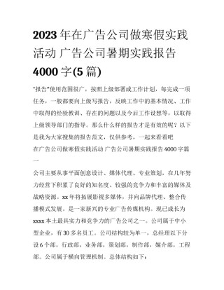 2023年在广告公司做寒假实践活动 广告公司暑期实践报告4000字(5篇)