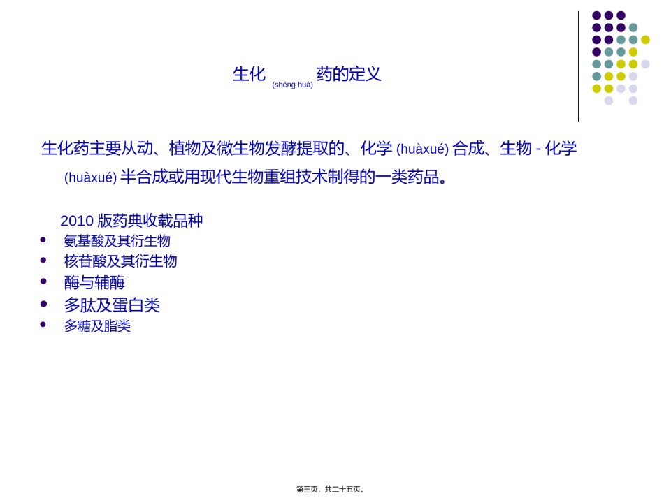 2022年医学专题—《中国药典》2010版二部生化药品增修订概况与解读--梁翠荣.ppt_第3页
