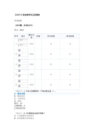 2022年医学专题—【2017】职业素养与工匠精神-答案.doc