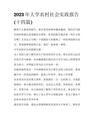 2023年大学农村社会实践报告(十四篇)