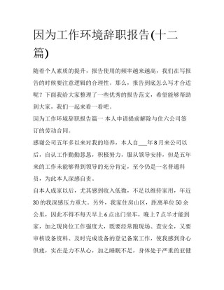 因为工作环境辞职报告(十二篇)
