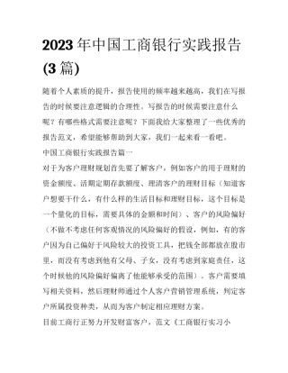 2023年中国工商银行实践报告(3篇)