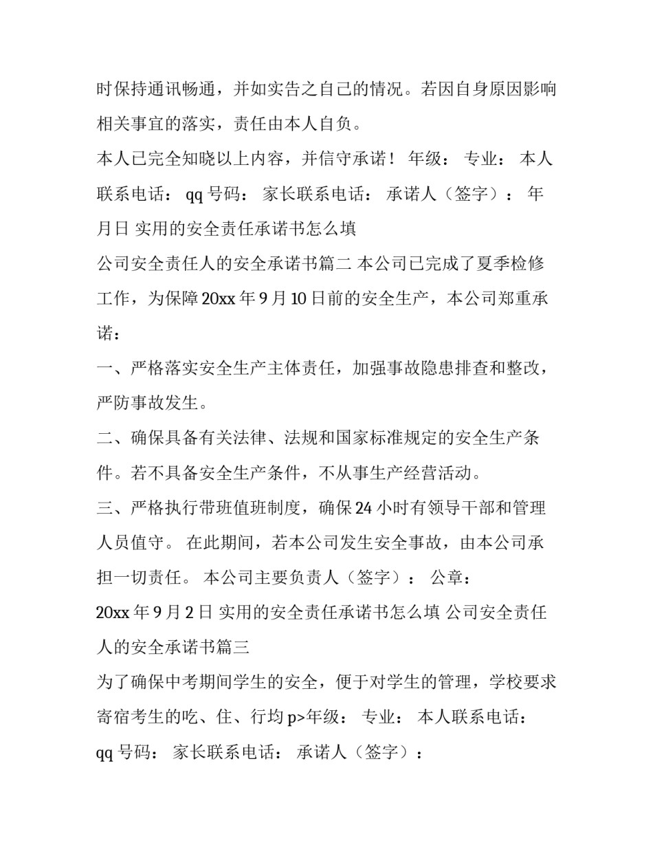 最新实用的安全责任承诺书怎么填 公司安全责任人的安全承诺书(三篇)_第2页