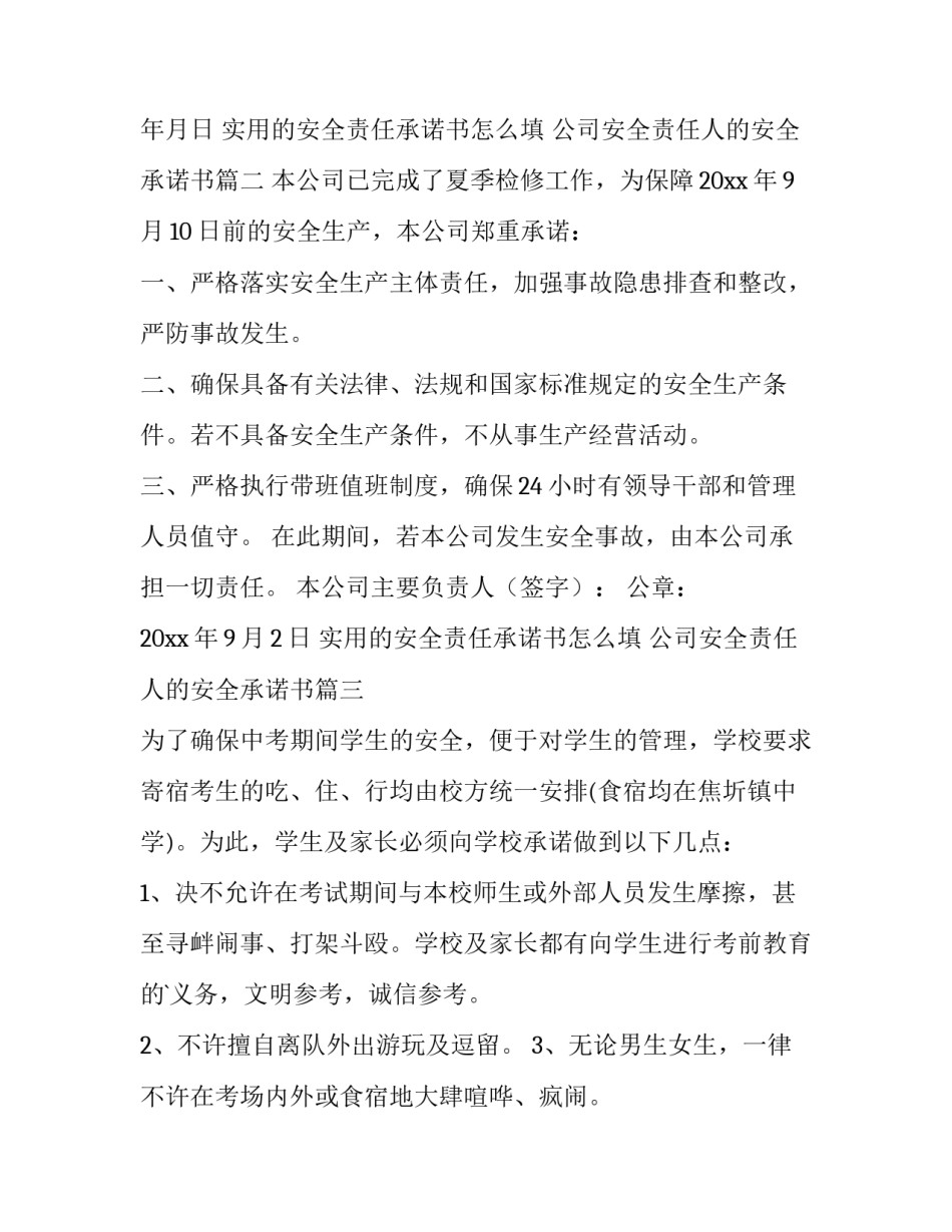 最新实用的安全责任承诺书怎么填 公司安全责任人的安全承诺书(三篇)_第3页