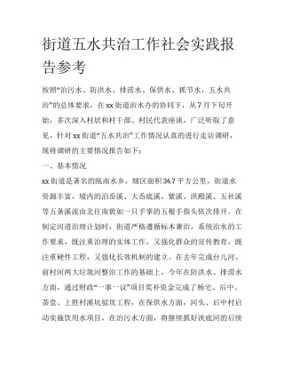 街道五水共治工作社会实践报告参考