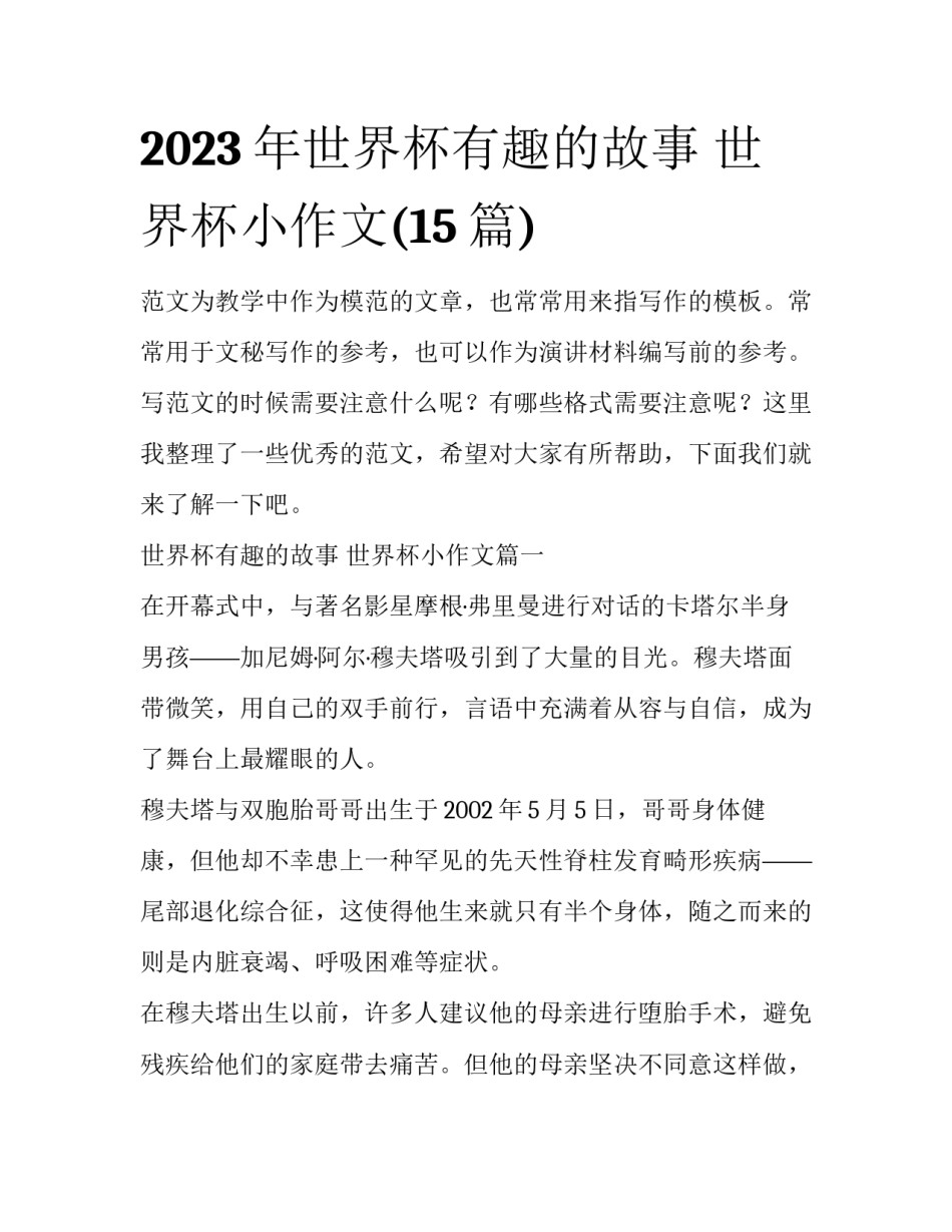 2023年世界杯有趣的故事 世界杯小作文(15篇)_第1页
