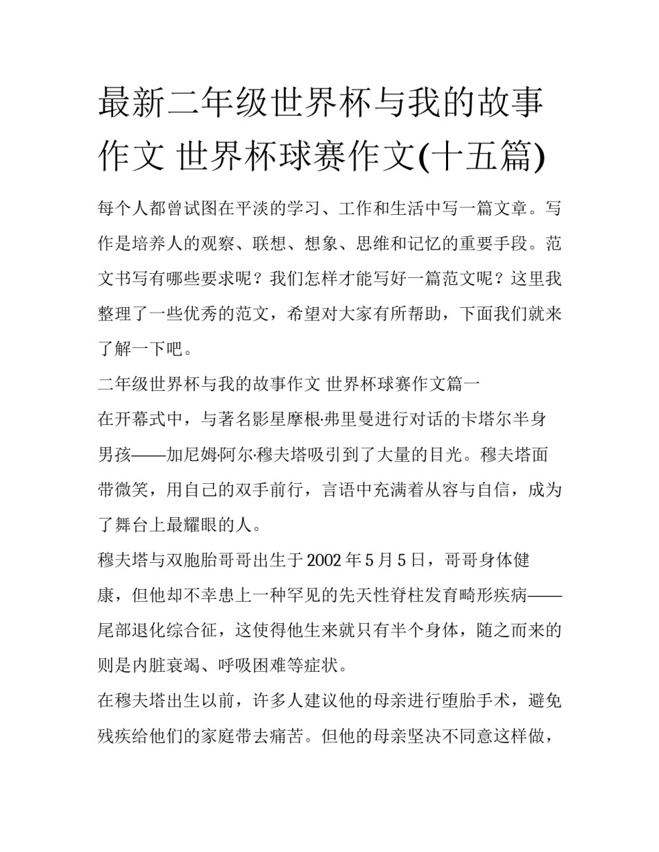 最新二年级世界杯与我的故事作文 世界杯球赛作文(十五篇)_第1页