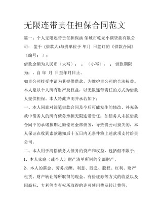 无限连带责任担保合同范文