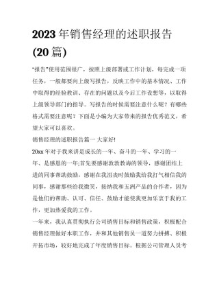 2023年销售经理的述职报告(20篇)