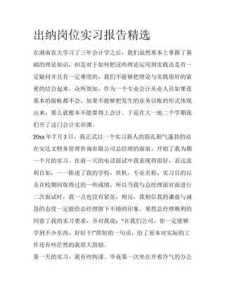 出纳岗位实习报告精选