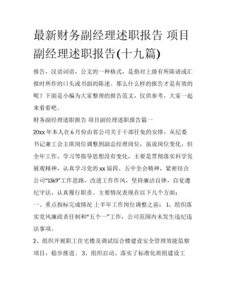 最新财务副经理述职报告 项目副经理述职报告(十九篇)