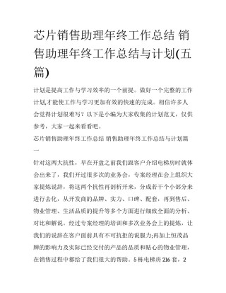 芯片销售助理年终工作总结 销售助理年终工作总结与计划(五篇)