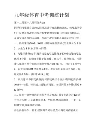 九年级体育中考训练计划